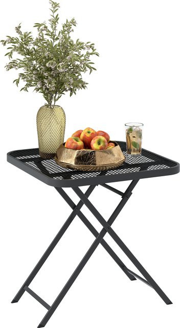 Outsunny Gartentisch klappbar aus Stahl in Schwarz, wetterfester Esstisch für Garten und Terrasse mit Ausschnitt-Design, B/T/H: 70 x 70 x 72 cm - Bild 1