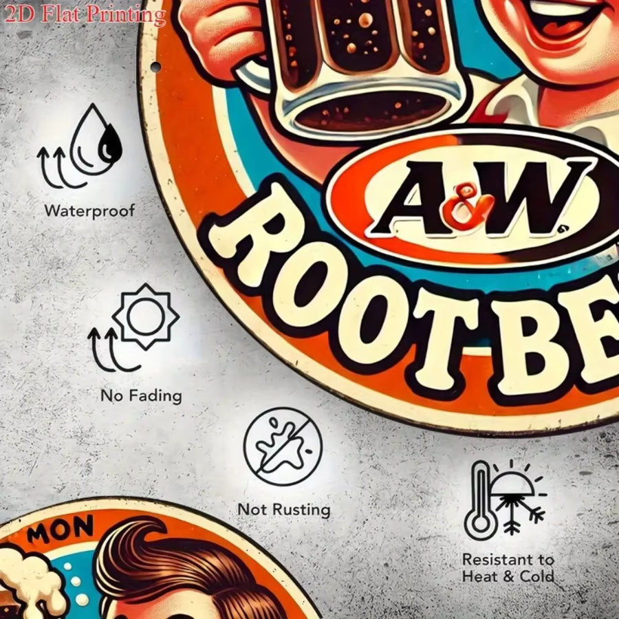 A&W Root Beer Vintage Metall-Wandkunst, Runde Aluminium-Dekoration für Küche und Bar, Mehrfarbig, Durchmesser: 20,32 cm - Bild 3