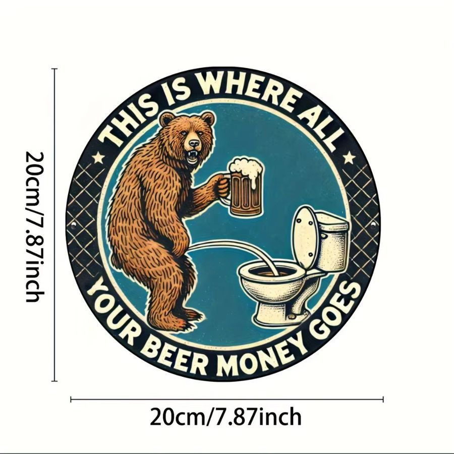 HELLOYOUNG Vintage Aluminiumschild This Is Where All Your Beer Money Goes Runde Wandkunst Durchmesser: 20,3 cm - Bild 2