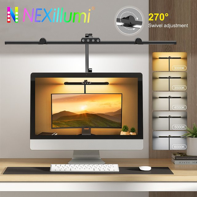 Nexillumi 3-Kopf-Schreibtischlampe in Schwarz mit 24 W, Speicherfunktion, 5 Farbtemperaturen und 5 Helligkeitsstufen mit Touch-Bedienung - Bild 1
