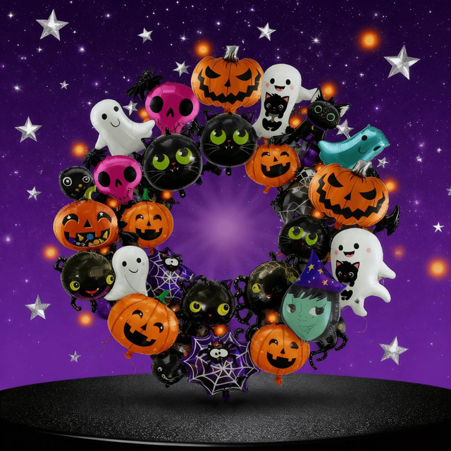 XQYY Halloween Heliumballons aus Aluminiumfolie in Multicolor mit Pumpkin, Spider und Ghost Motiven - Bild 1