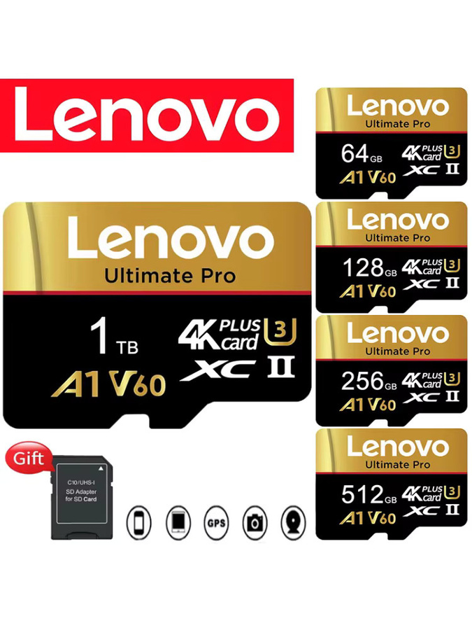 Lenovo Micro SD Speicherkarte Class 10 U1 Hochgeschwindigkeits Micro TF Karte für Kamera und Smartphone in Schwarz mit 512 GB - Bild 1
