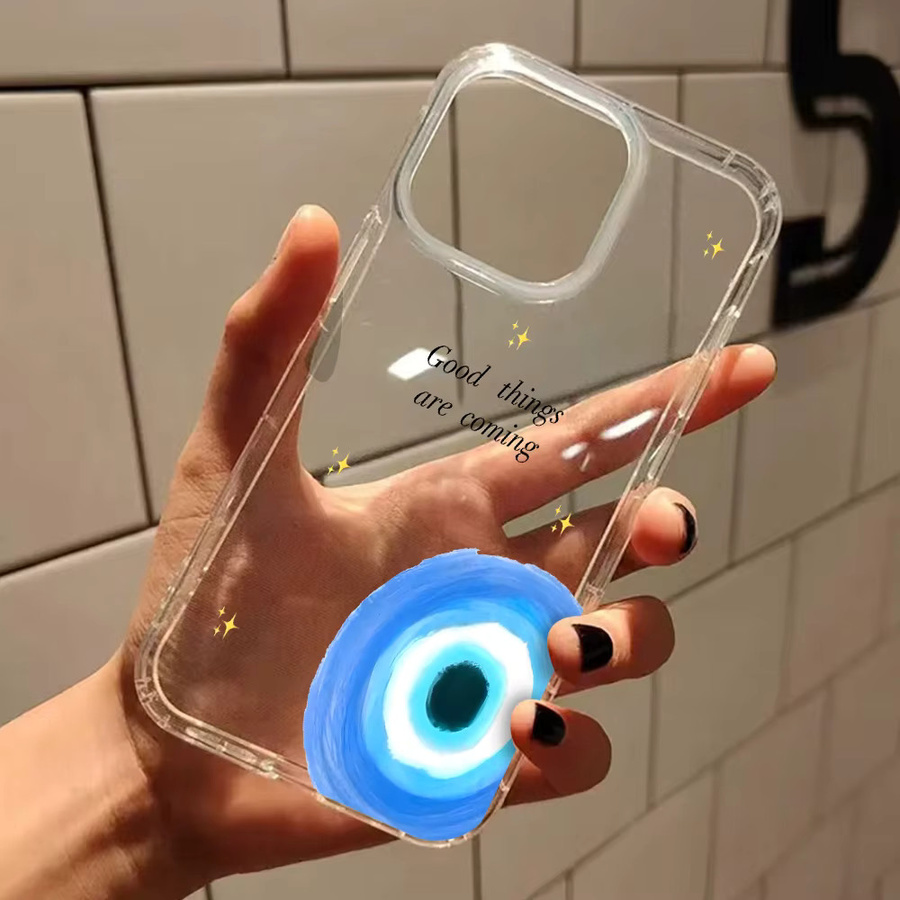 Transparente Silikonhülle mit Böser-Blick-Muster und funkelnden Sternen für iPhone 11 bis iPhone 17 Pro Max und weitere Modelle - Bild 3