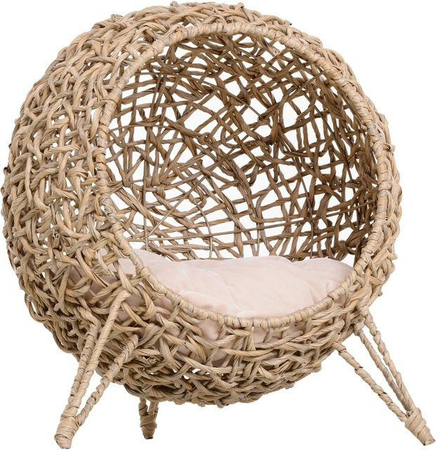 PawHut Katzenkorb aus Rattan in Natur und Beige mit Metallgestell B/H/L: 52 x 58 x 52 cm - Bild 1