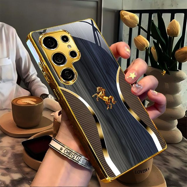 Stoßfeste Handyhülle aus galvanisiertem Glas und TPU für Samsung Galaxy S26 S25 S24 S23 S22 S21 FE Ultra Plus in Schwarz - Bild 1