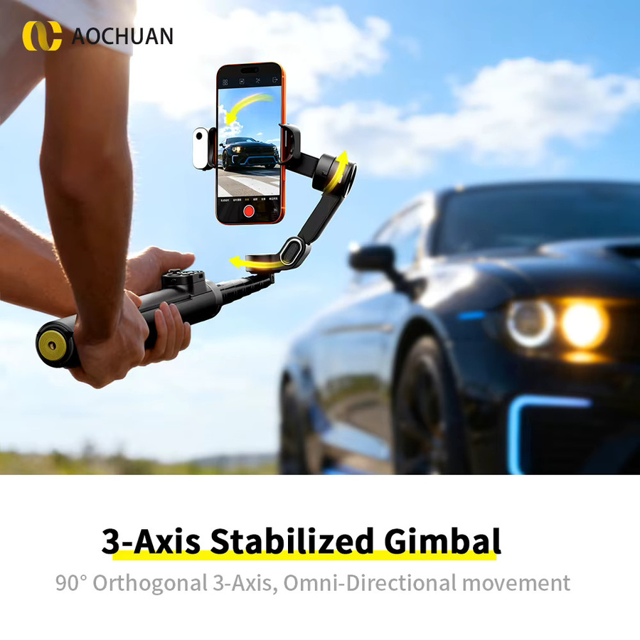 AOCHUAN Smart V3 3-Achsen-Gimbal-Stabilisator in Schwarz mit integrierter Verlängerungsstange, abnehmbarer Fernbedienung, KI-Tracking und Aufhellungslicht für Vlog-Aufnahmen - Bild 3
