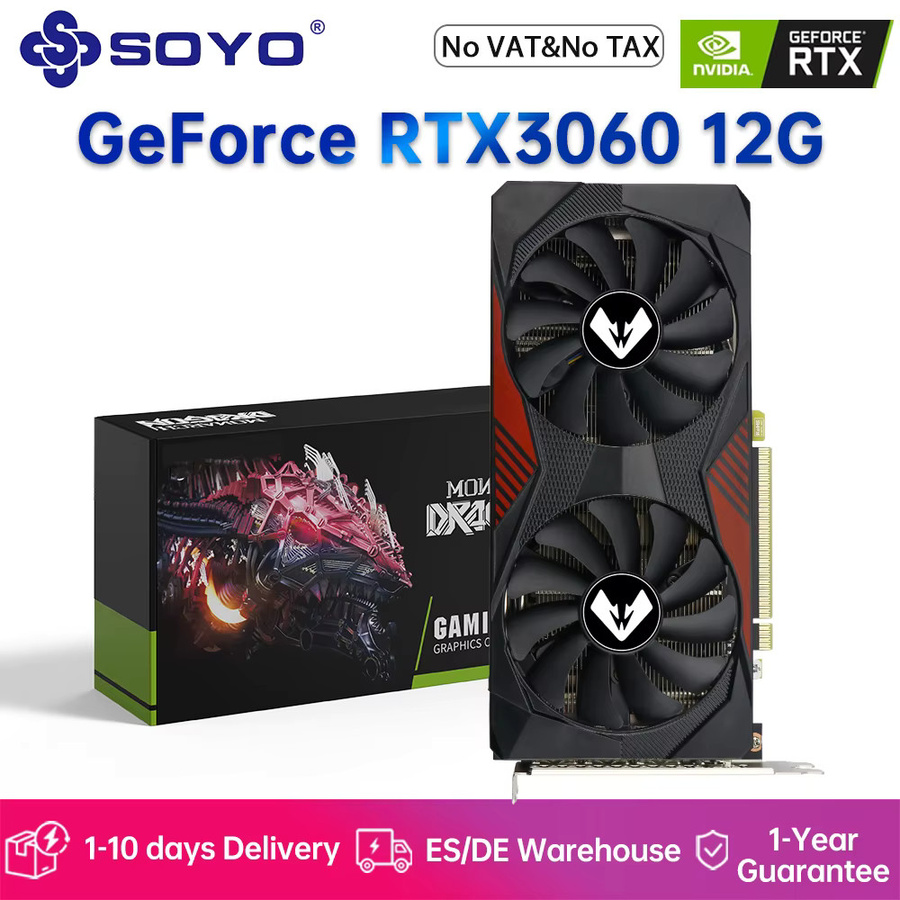 SOYO NVIDIA RTX 3060 12G Gaming-Grafikkarte mit 12 GB GDDR6 Speicher, 192 Bit und PCIe 4.0 x16, Schwarz - Bild 2