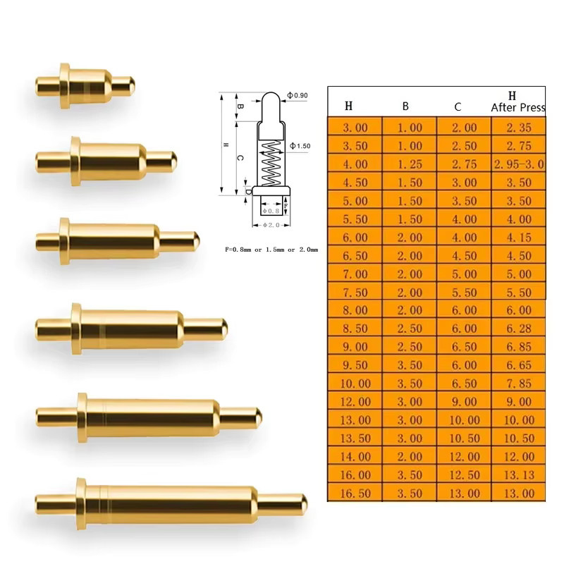 10er Set ChengHaoRan Pogo Pin SMD Kontakte in Gold für PCB und Batterie-Tests mit verschiedenen Längen von 2 mm bis 16 mm - Bild 2