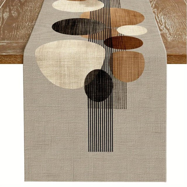 JMG Household Supplies Patchwork-Tischläufer im Bauernhausstil mit geometrischem Rautenmuster, Beige-Braun und Schwarz, B/H: 90 x 33 cm - Bild 1