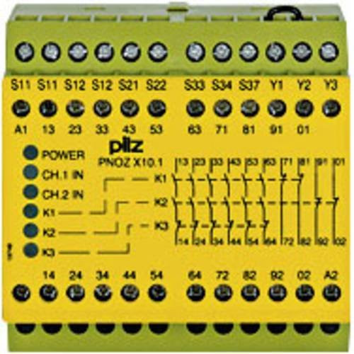 Sicherheitsschaltgerät PILZ PNOZ X10.1 in Gelb, 24VDC, 6 Schließer, 4 Öffner, 6 LED, B/T/H: 90 x 121 x 87 mm - Bild 1