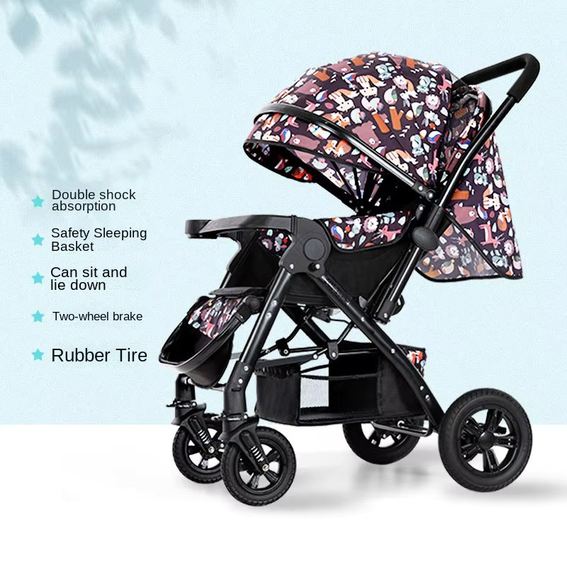 Faltbarer Kombi-Kinderwagen in Beige und Schwarz mit Sonnenschutz für Neugeborene und Kleinkinder zum Sitzen und Liegen - Bild 5