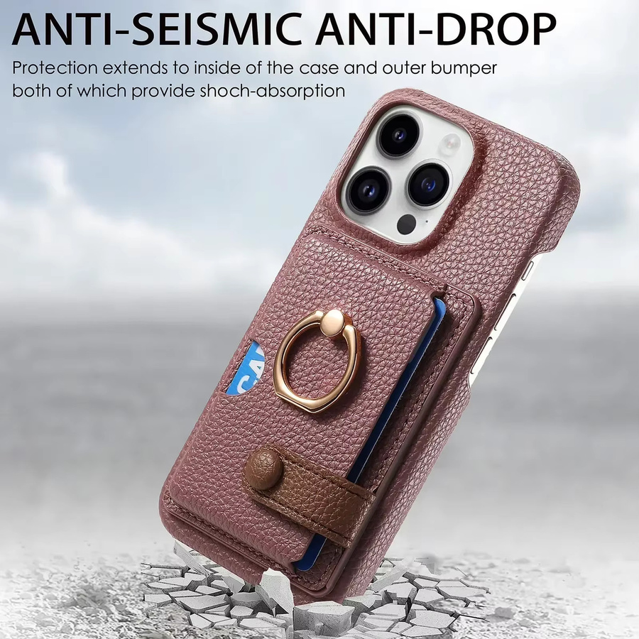 szHAIyu Leder Handyhülle mit Ring-Unterstützung und Kartenhalter für iPhone 11 bis 16 Pro Max, Farbe: Rot - Bild 3
