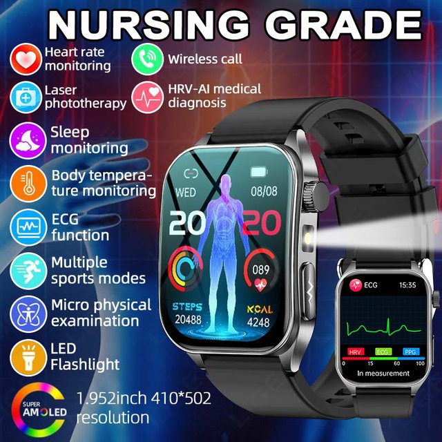 LIGE Smartwatch mit 650 nm Laser-Therapie, AI-Diagnose für Blutdruck, Harnsäure und Lipide sowie Herzfrequenzmessung, kompatibel mit iOS, in Schwarz oder Blau - Bild 1