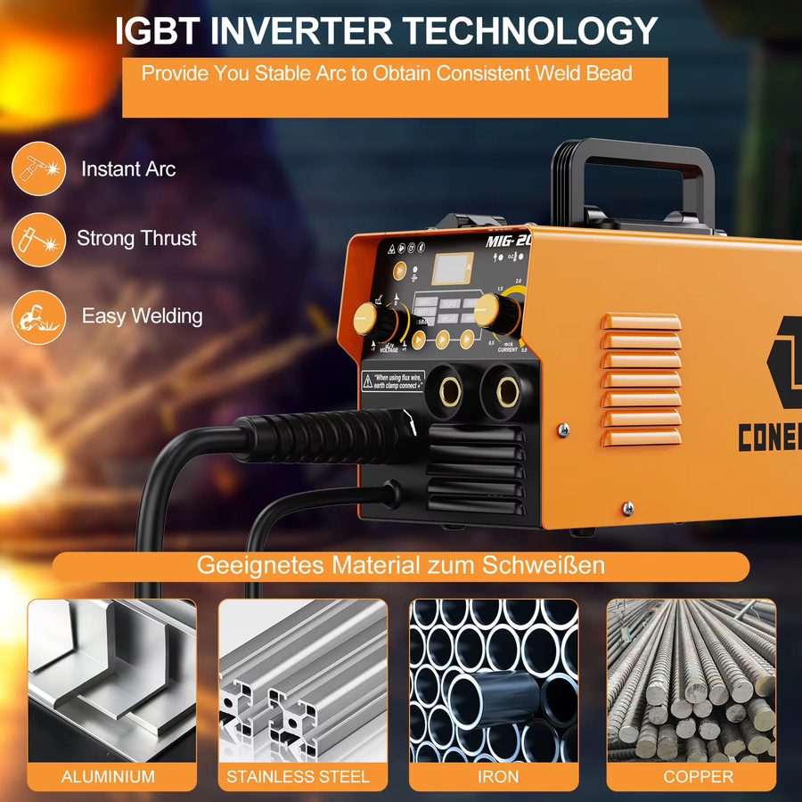 CONENTOOL 220A Inverter-Schweißgerät MMA Elektroschweißmaschine mit IGBT-Technik in Orange - Bild 3
