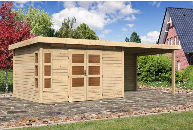 Karibu Holz-Gartenhaus Kastberg mit Flachdach in Braun, B/T: 360 x 240 cm - Bild 1