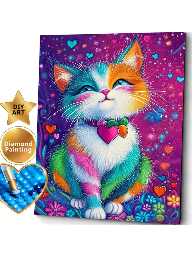 AZQSD Diamant-Mosaik DIY Set Katzen-Tier-Malerei mit bunten Strasssteinen, B/H: 20 x 30 cm - Bild 4