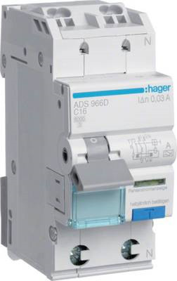 Hager Fehlerstrom-Schutzschalter ADS966D 1-polig 16 A 0,03 A 240 V in Blau und Weiß - Bild 1