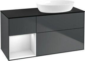 V&B Waschtischunterschrank Finion mit Wandbeleuchtung, Schwarz lackiert, Breite: 120 cm, Tiefe: 50,1 cm, Höhe: 50,1 cm - Bild 1