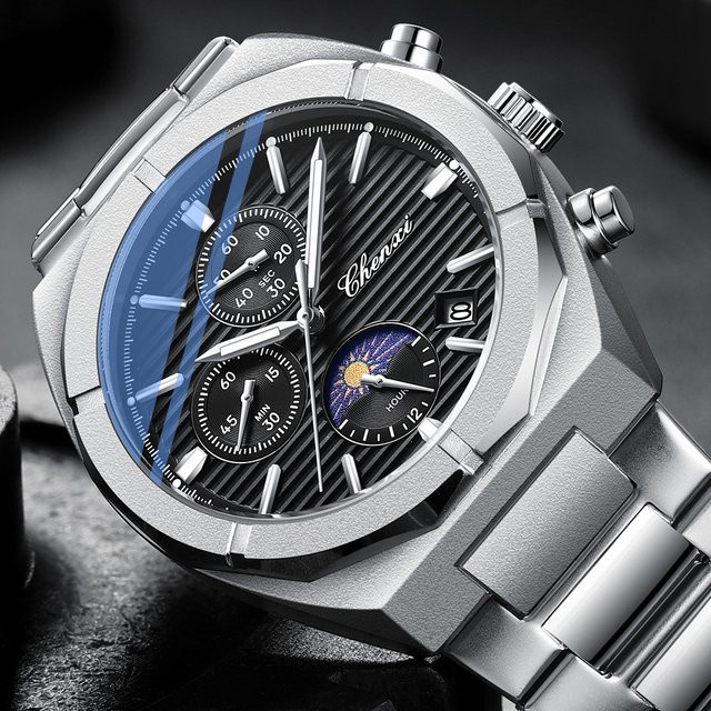 CHENXI Armbanduhr Chronograph, Quarz, Edelstahl, Silber, Herren - Bild 1
