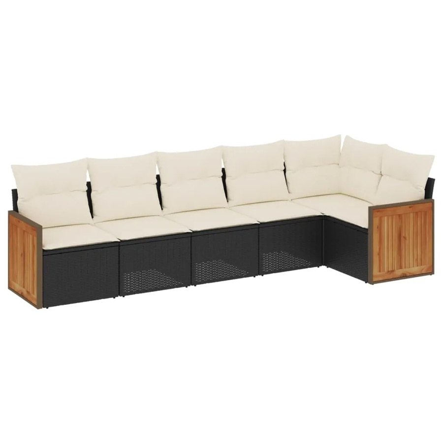 vidaXL 6-tlg Garten-Sofagarnitur aus Poly-Rattan mit Kissen, Schwarz und Cremeweiß - Bild 2