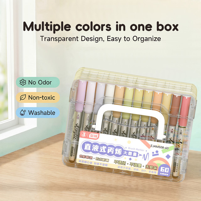 Zeejoy Acryl-Pinselmarker-Set mit Etui, Mehrfarbige Flüssigfarben-Marker für Kunst und DIY-Basteln - Bild 1