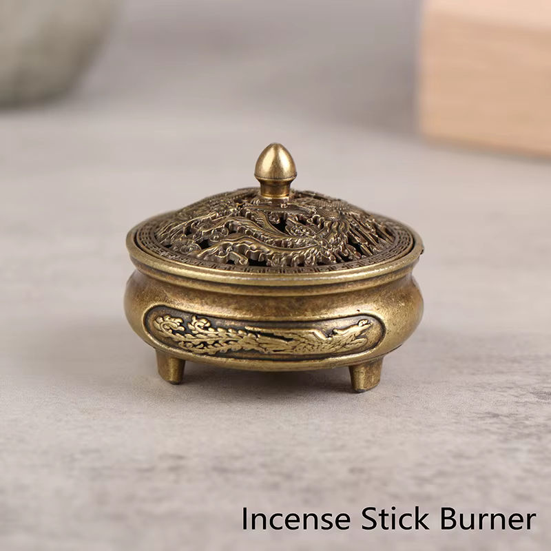 Antiker Weihrauchbrenner aus Messing mit Drachen- und Phoenix-Motiv in Gold für Tee-Schreibtisch-Dekoration - Bild 3