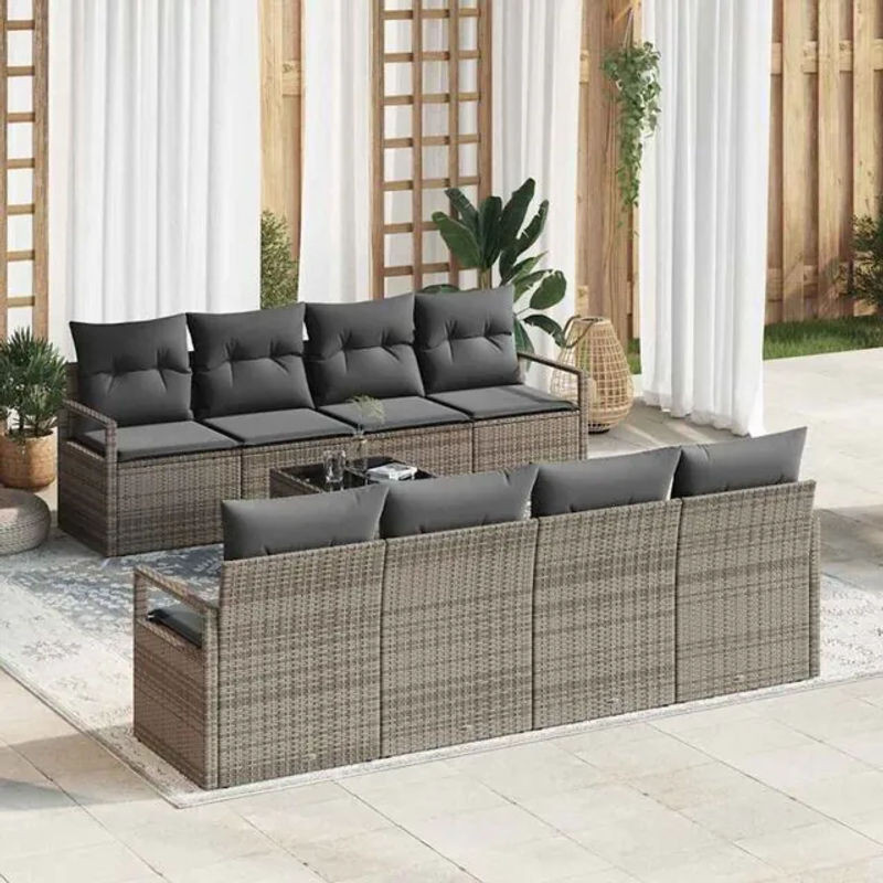 Vidaxl Garten-Sofa-Set aus Polyrattan und Stahl in Grau, 7-teilige Loungemöbel-Garnitur, B/T/H: 55 x 55 x 37 cm - Bild 1
