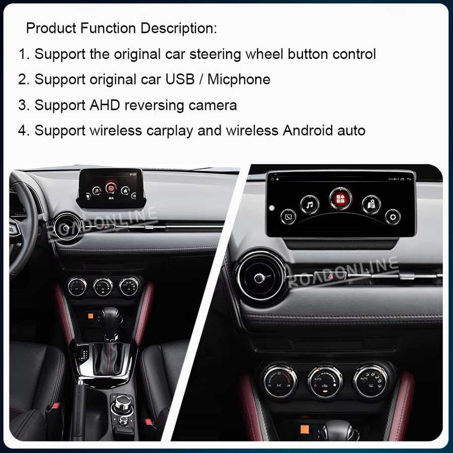 Roadonline Multimedia-Player mit 10,25 Zoll Display für Mazda CX-3, CX3, Mazda 2 Pure (2014-2020), Android 14 GPS Stereo-Radioempfänger mit WLAN, Schwarz - Bild 2