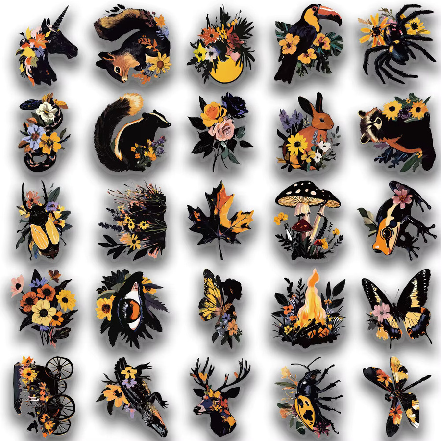 50 Stück wasserfeste PET-Aufkleber der Natural-Serie in Schwarz und Multicolour zum Dekorieren von Mobiltelefonen, Computern und Gitarren - Bild 2