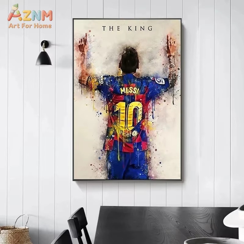 AZNM Messi The King Aquarell-Leinwand Wandkunst Fußballspieler-Druck in Mehrfarbig für deine Sport-Raumdekoration - Bild 2