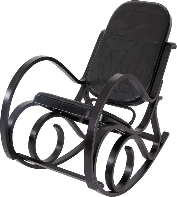 MCW Schaukelstuhl Gallarate im Retro-Design aus Massiv-Holz mit Patchworkleder in Schwarz und Walnuss-Optik - Bild 1