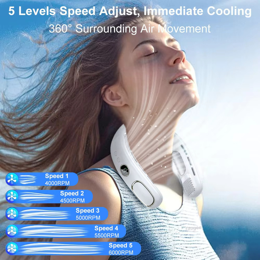 Tragbarer Nackenventilator von ragee in Schwarz oder Weiß mit 4000 mAh Akku und LED-Digitalanzeige - Bild 2