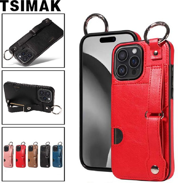 Leder-Handyhülle mit Handgelenkschlaufe und Ring für iPhone Modelle in Pink mit Kartenfach und Wallet-Funktion - Bild 1