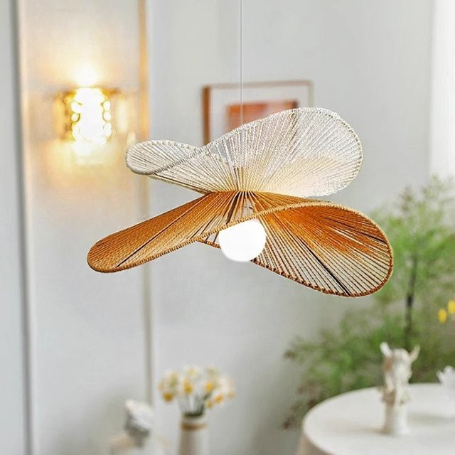 VIGOUS Wabi Sabi Deckenleuchte aus handgestricktem Hanf in Beige für Esszimmer und Schlafzimmer - Bild 1