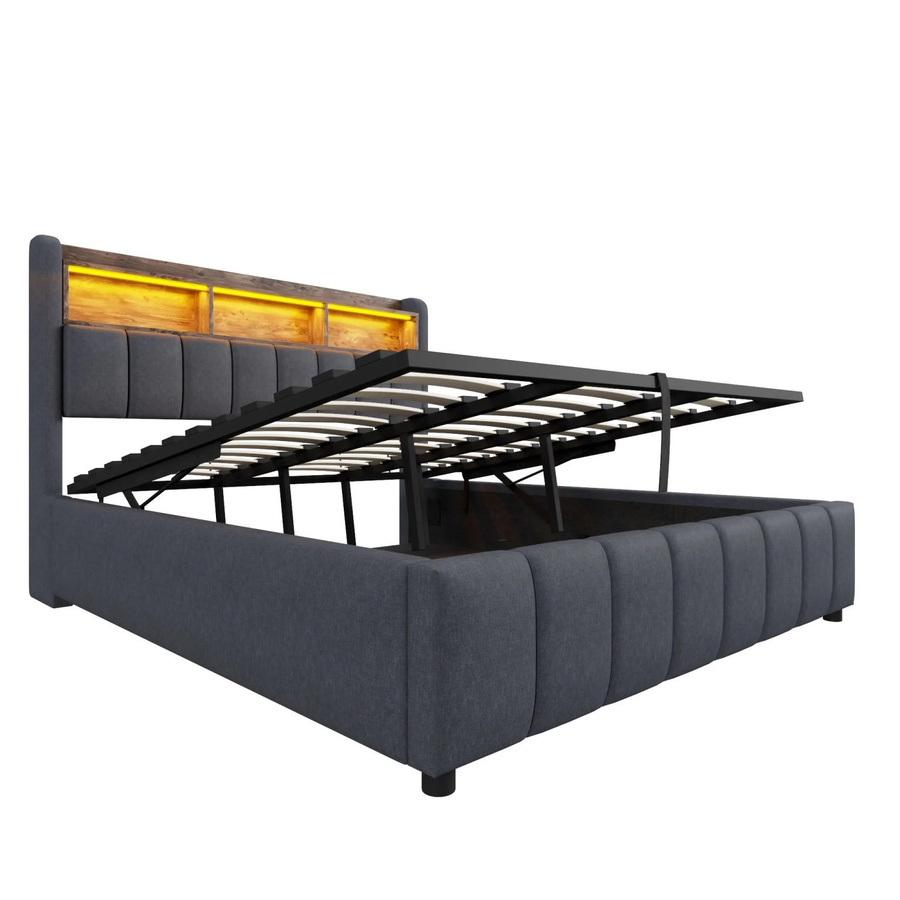 okwish Kinderbett mit LED-Beleuchtung und Stauraum in Grau, B/T/H: 180 x 200 x 111 cm - Bild 2