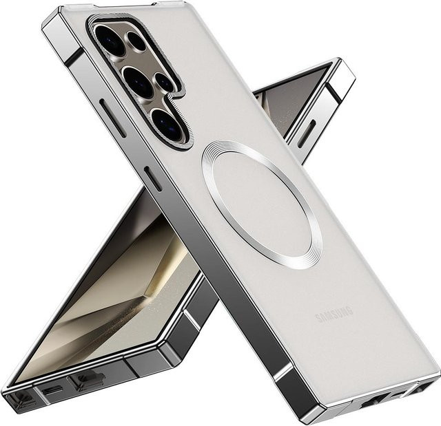 Samsung MagSafe Handyhülle für Galaxy S25 Ultra und S24 Ultra, mattes Cover mit Metallrahmen in Silber, stoßfest und schlank - Bild 1