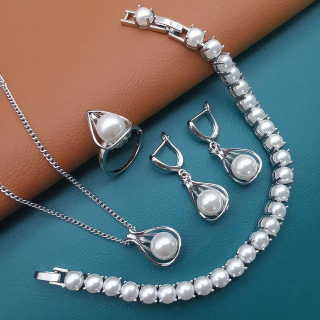 YIRAN Jewelry Schmuck-Set, Perlen, Kupfer, Silber, Unisex - Bild 1