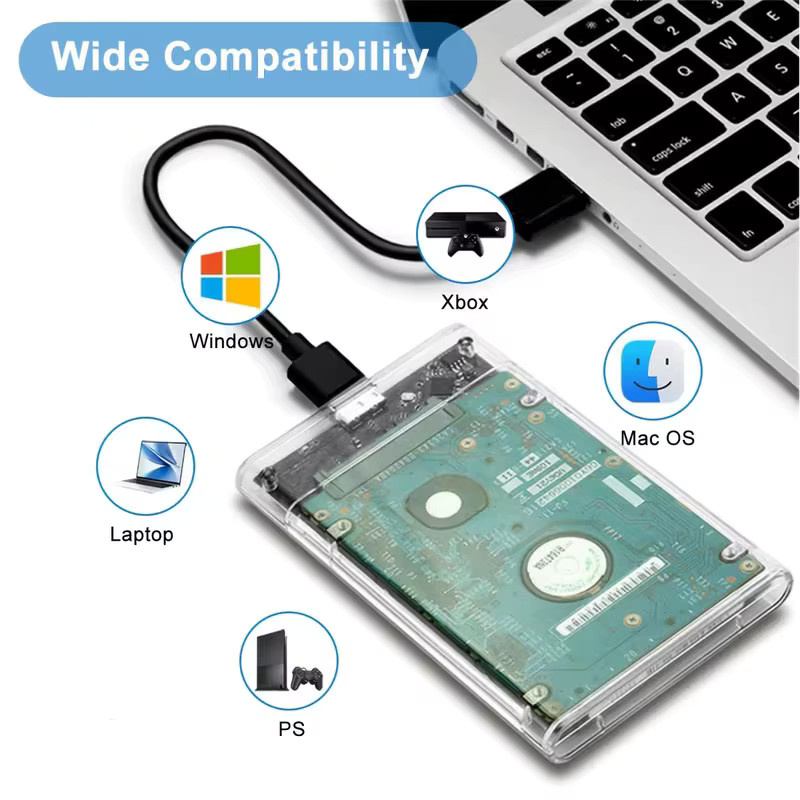 Congdi Transparentes 2,5 Zoll HDD-Gehäuse mit USB 3.0 Typ-C-Adapter, 5 Gbit/s, werkzeuglose externe SSD SATA Festplattenbox - Bild 3