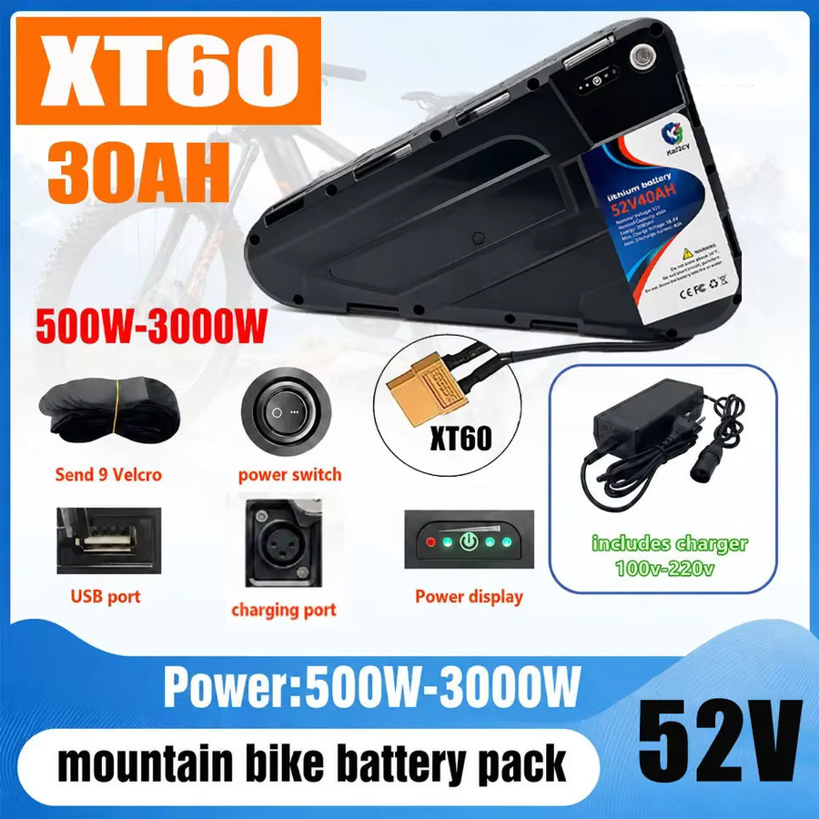 Lithium-Akku für Elektrofahrräder und Mountainbikes, 48V 52V 20-40Ah, Schwarz, geeignet für Hochleistungsmotoren von 500W bis 3000W - Bild 2