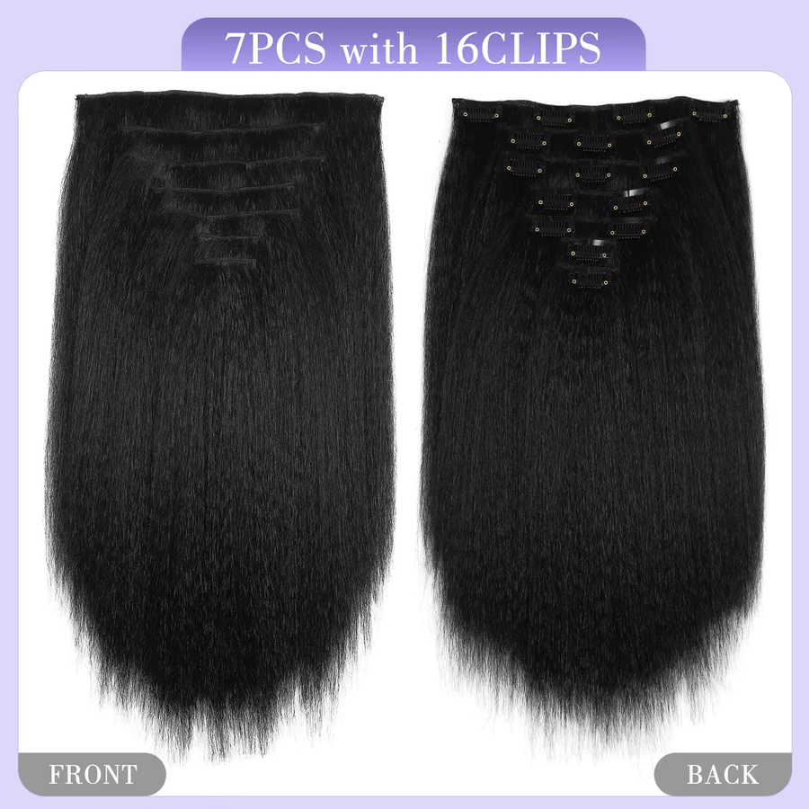 G&T Wig Yaki Kinky Straight Clip-in-Haarverlängerungen, Schwarz, 7-teilig - Bild 2
