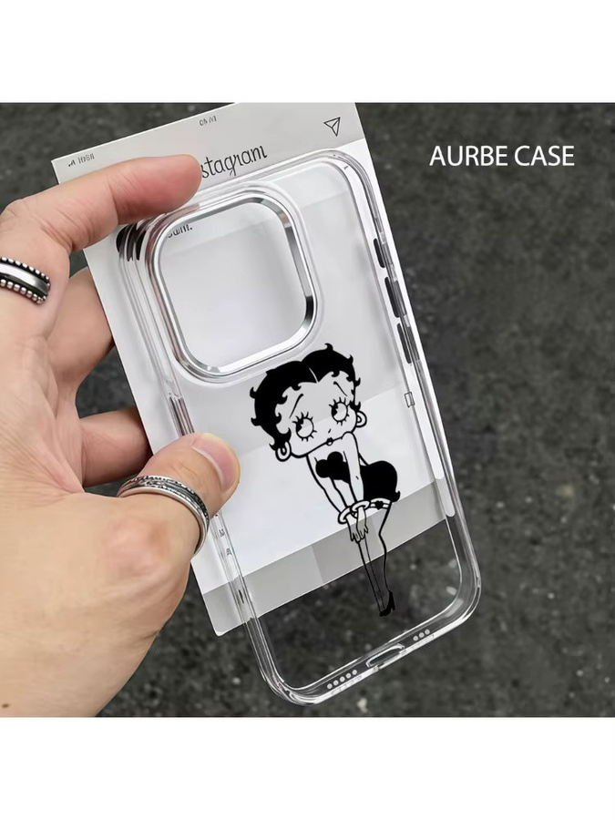 Aurbe Handyhülle B-BettyS mit Boop Charm für iPhone 17 16 15 14 13 12 11 Pro Max 16E, Transparent mit silbernem Linsenrahmen - Bild 3