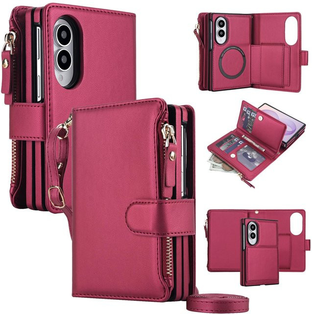 Samsung Galaxy Z Fold8 Lederhülle mit Geldbörse und Kartensteckplatz in Pink, Stoßfeste Klapphülle mit MagSafe und Buchständerfunktion - Bild 1