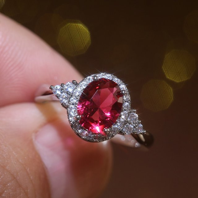 Huitan Ring, Zirkonia, rot, Silber, Damen - Bild 1