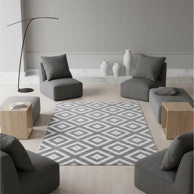 Kurzflorteppich Kadima Design INN, geometrisch, Grau, B: 140 cm, T: 200 cm - Bild 1