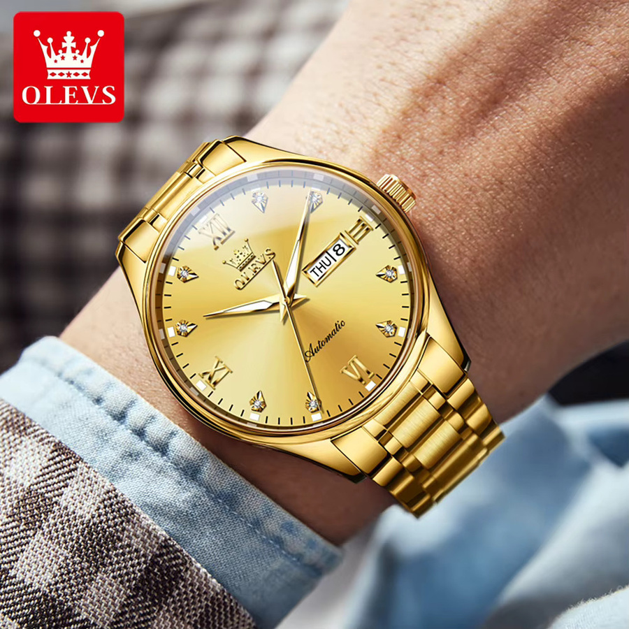 OLEVS Armbanduhr, Automatik, Edelstahl, Herren, Doppelkalender, Wasserdicht - Bild 3