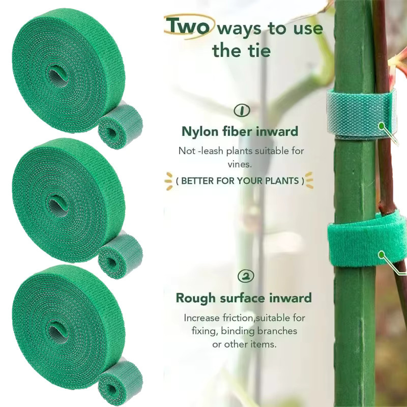Nylon-Pflanzenverband-Krawatten mit Klettverschluss in Schwarz und Grün, 5 m Gartenschnur zur Wickelunterstützung für Pflanzen und Bambusrohre - Bild 3