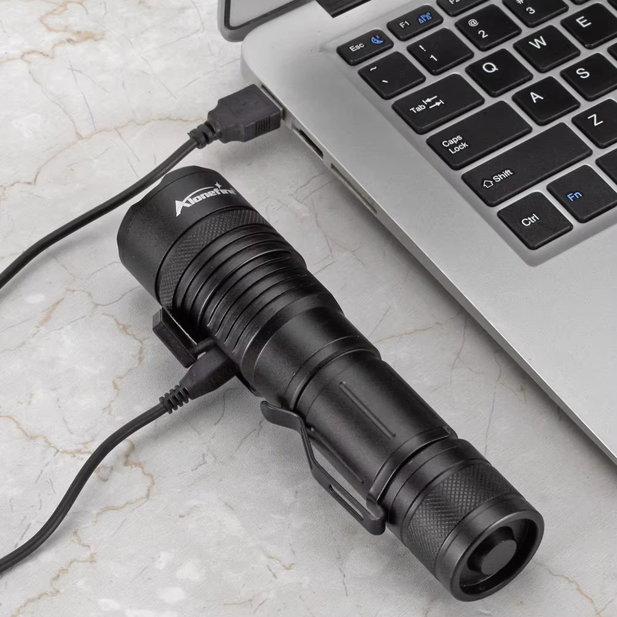 Alonefire LED-Taschenlampe mit Zoom-Funktion und 4 Farben Weiß/Rot/Grün/Blau, USB wiederaufladbar, Schwarz - Bild 3
