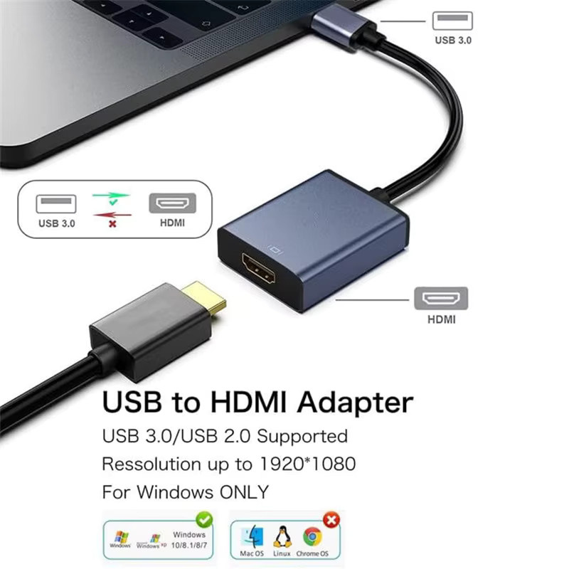 Kebidumei USB 3.0 zu HDMI Adapter in Grau, HD 1080P Video-Konverter für Desktop, Laptop und PC - Bild 6