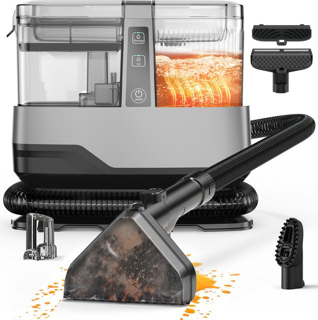 OMESER Fleckentferner und Polsterreiniger mit 600W Leistung, 17000Pa Saugkraft, Doppel-Tank-System in Grau, ideal für Tierhaare und RPET-Bezüge - Bild 1