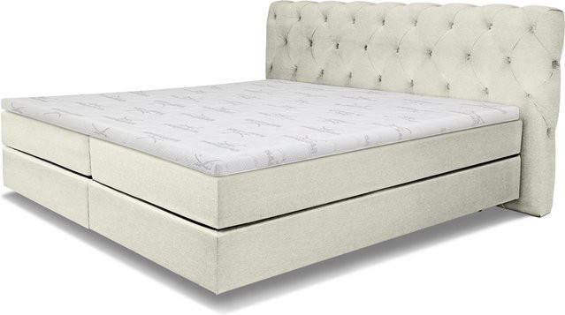 Boxspringbett SANSIBAR LIVING Langeoog in Grau mit Stoffbezug und Taschenfederkern, B/T: 180 x 200 cm - Bild 1
